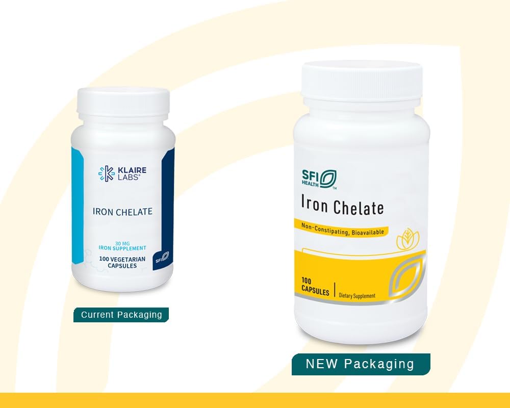 Klaire Labs SFI supplément de chélate de bisglycin de fer - 30 mg de chélate de bisglycin de fer - conçu pour être bien toléré, bien absorbé et doux sur l'estomac - hypoallergénique (100 capsules)