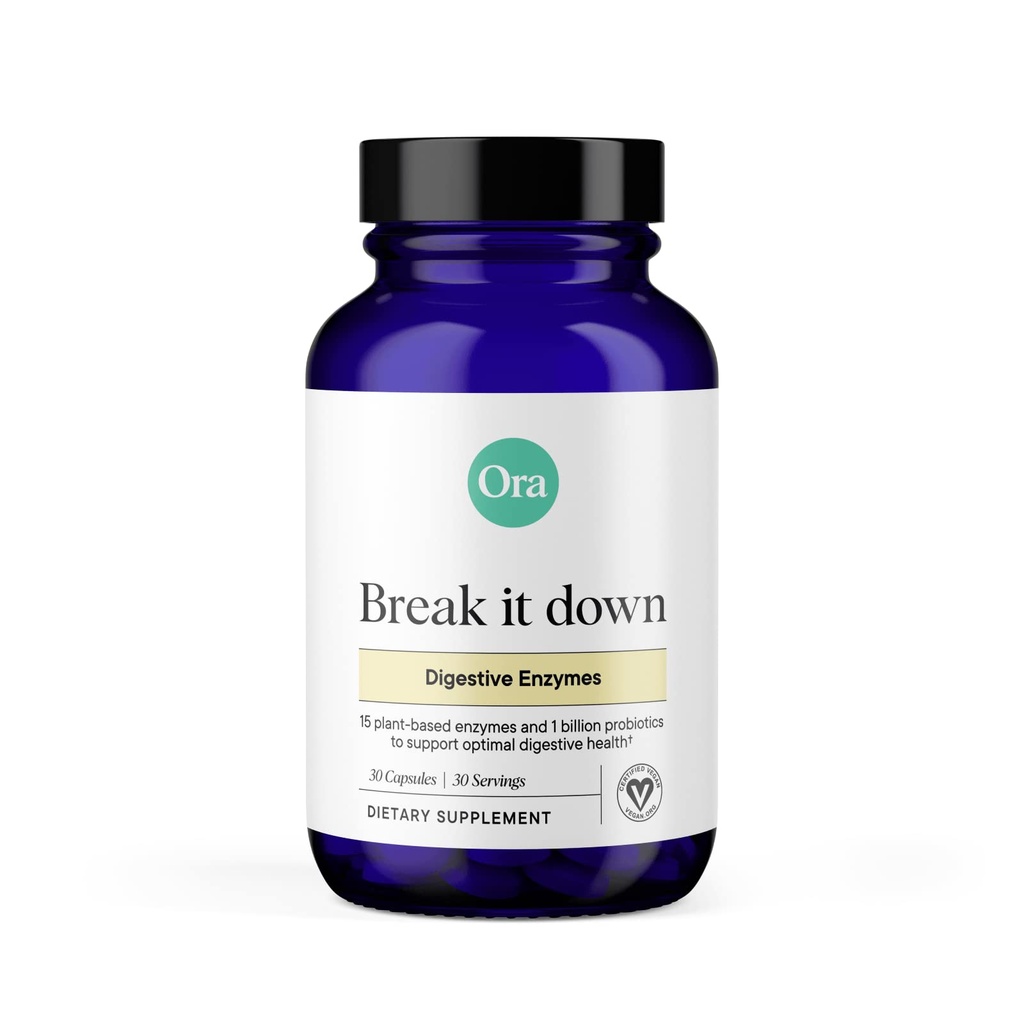 Ora Organic Multi-Enzymes Supplément - Enzymes Vegan, sans gluten pour la digestion avec des probiotiques pour la santé de Gut, Bloating, Constipation et Gas Relief - 30 Capsules faciles à avaler