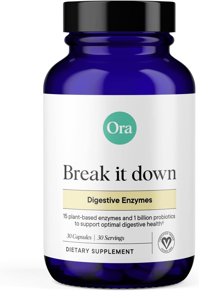 Ora Organic Multi-Enzymes Supplément - Enzymes Vegan, sans gluten pour la digestion avec des probiotiques pour la santé de Gut, Bloating, Constipation et Gas Relief - 30 Capsules faciles à avaler