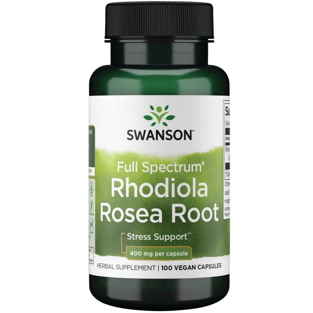 Swanson Rhodiola Rosea Racine - supplément Adaptogène pour les herbes Promouvoir l'équilibre et le soutien du stress - Formule naturelle pour le soutien énergétique - (100 capsules, 400mg chacune)