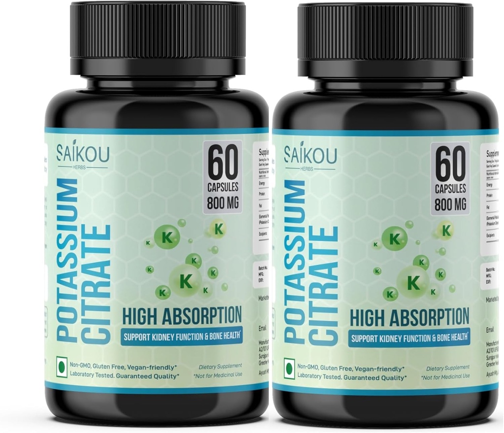Potassium Citrate 800 mg High Absorption Potassium Supplement - 120 Servings Supports Electrolyte Balance, Kidney and Bone Health (2)