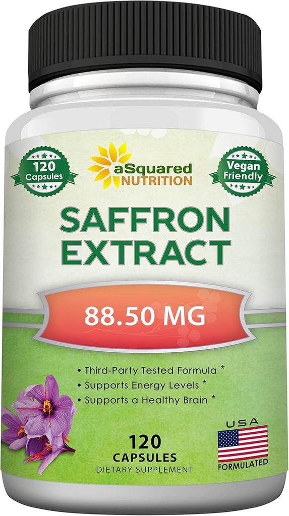 aSquared Nutrition Safran Suppléments - 120 Capsules - Safran Extrant Supplément Pills - Safran pur Alternative à la poudre, thé, fils et gommes