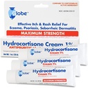 Globe (3 Pack Hydrocortisone Crème de force maximale 1%, Crème anti-démangeaison pour rougeur, gonflement, démangeaisons, rash, Bug/Mosquito, Eczéma, Hémorroïdes et plus