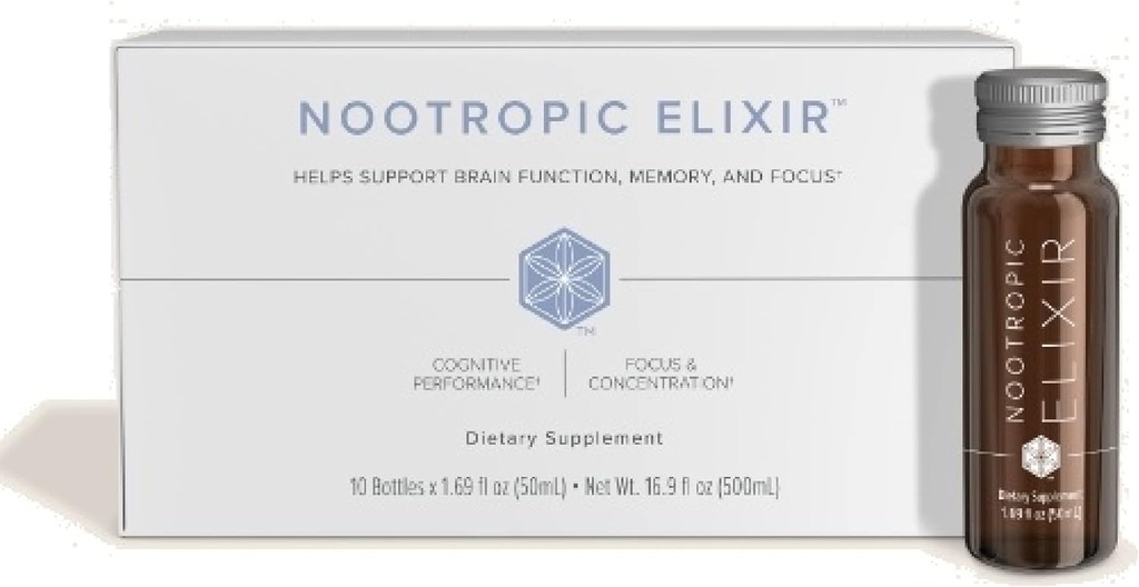 Isagenix Nootropic Elixir- Supplément Santé du cerveau et Focus - Supplément liquide avec extrait de thé vert pour soutenir un mental sain - 1,69 Oz bouteilles (10 comte)