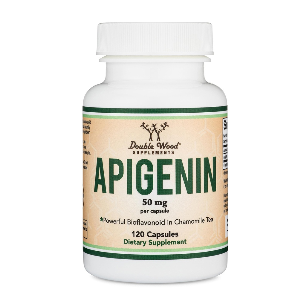 Supplément d'apigenine - 50mg par gélule, 120 Nombre (puissant bioflavonoïde trouvé dans le thé camomille pour la relaxation, le sommeil et l'humeur) Flavonols sénolytiques pour le vieillissement (sans gluten) par Double Wood