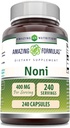 Formules étonnantes Noni 400 Mg par portion , 240 Capsules Supplément , non-GMO , sans gluten , Fabriqué aux États-Unis