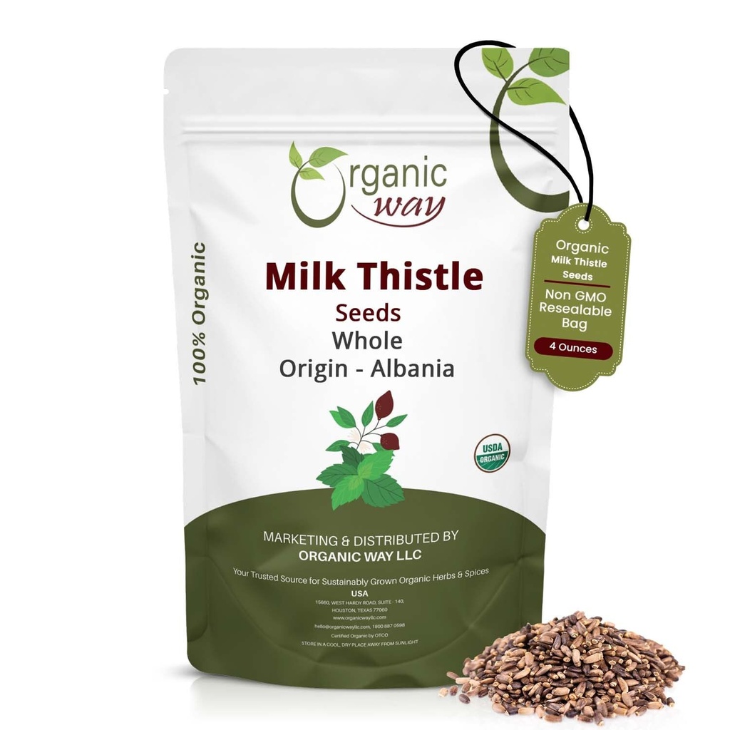 Graines de chardon de lait entier biologique (Silybum marianum) - Herbal Tea (European Wild-Harvest, Organic & Kosher Certified, Vegan, Non OGM & Gluten Free, USDA Certified, Origin - Albanie (4 Oz)