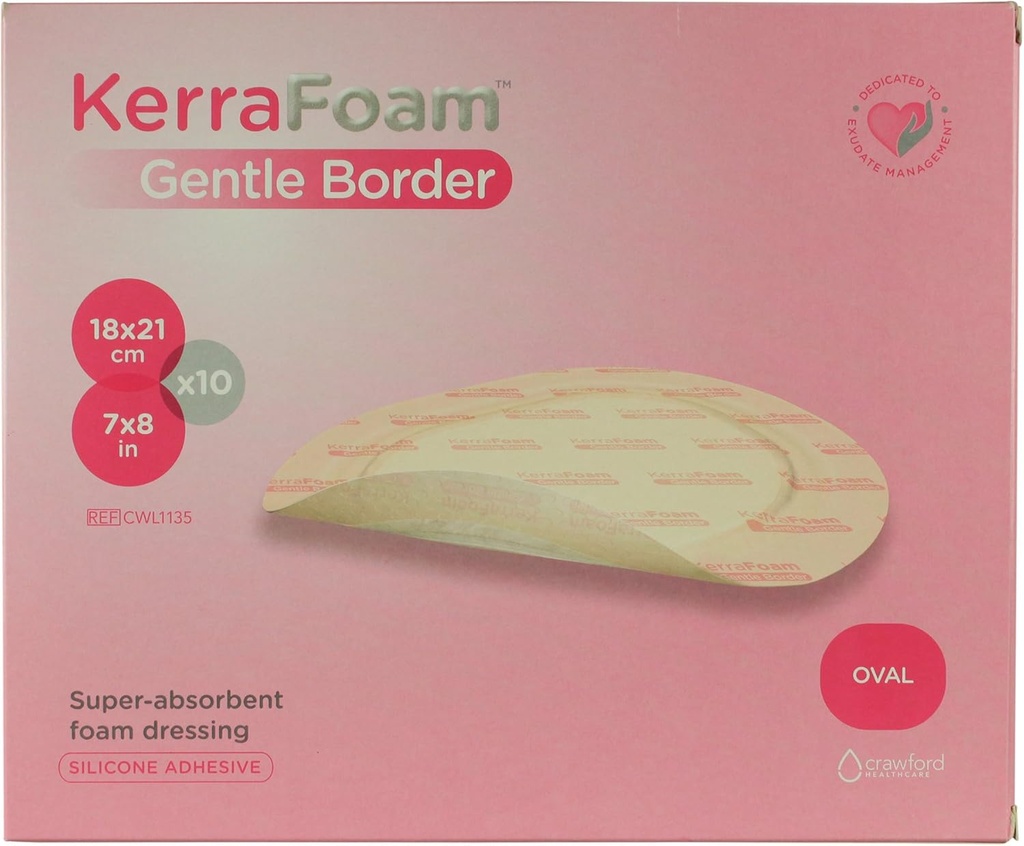 7" x 8" Ovale Dressing en mousse à bordure douce pour soins des plaies (CWL1135) - Aides Guérir les plaies en absorbant et en conservant le drainage tout en étant doux sur la peau environnante. (Boîte de 10)
