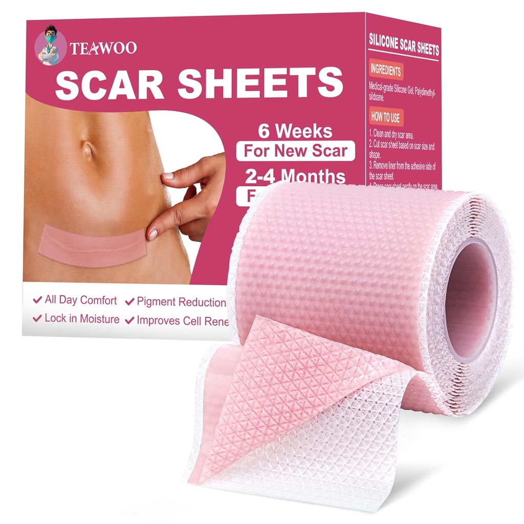 Feuilles de cicatrices en silicone, bande de cicatrices en silicone pour cicatrices chirurgicales, section C, tire-culotte, suppression de l'ampoule kéloïde, bande de visage pour rides nuit (1.6"X 59" Roll-1,5M-Pigment Reduction-Pink)
