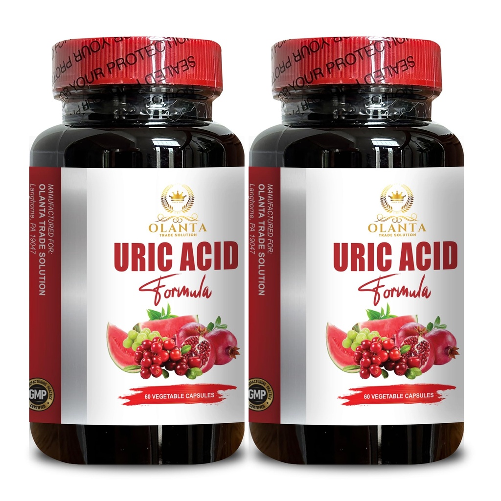Acides URIC - support de tract urinaire, formule à base de plantes avancée, cerise de tart, extrait de céleri, bilan d'acide urique, articulation santé - 2 bouteilles 120 capsules