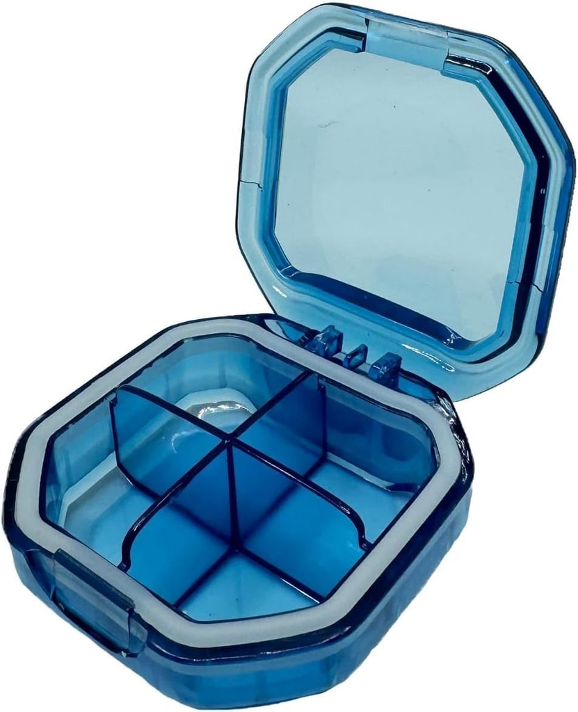 Organisateur de pilules de voyage - Cas de pilules étanches et durables Taille de voyage avec 4 compartiments - Cas de pilules compactes pour les vitamines, suppléments, médicaments - Conteneur de pilules de voyage pour la Purse (Blue)