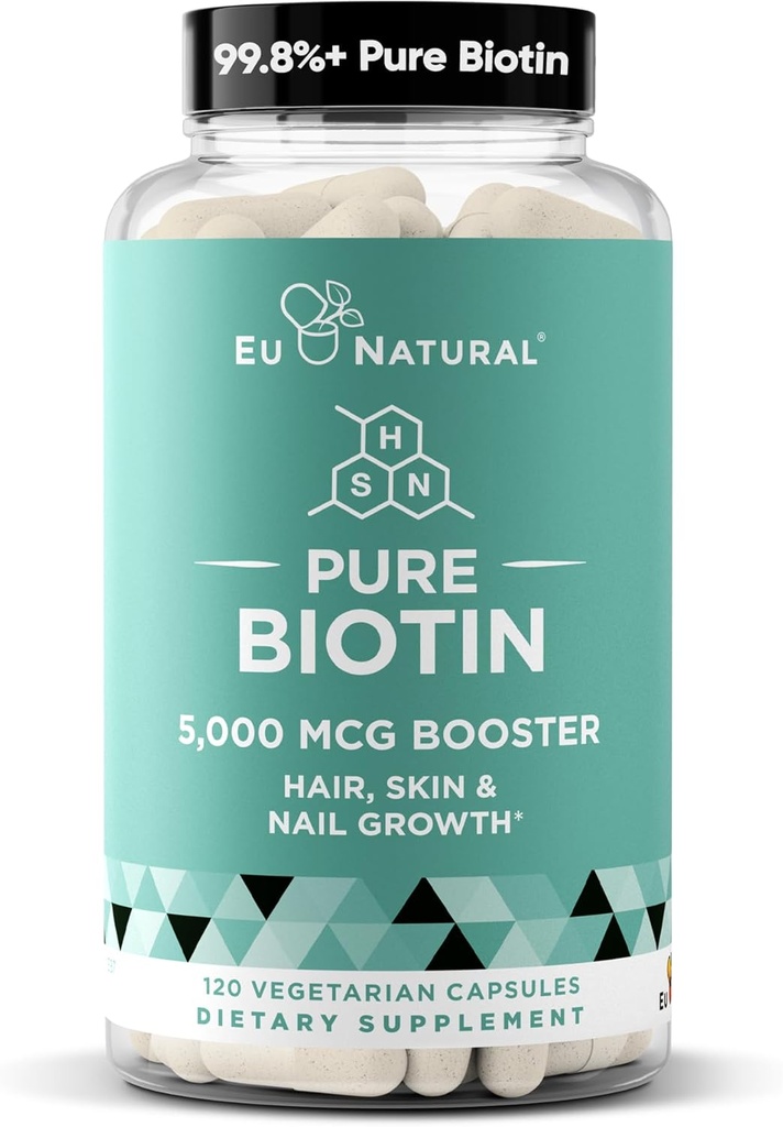 Biotin 5000 mcg Supplément pour ongles de peau de cheveux – Vitamines de croissance des cheveux de haute puissance pour les femmes et les hommes – fournir un soutien puissant pour les cheveux sains, les ongles plus forts et la peau Glowing – 120 capsules Vegan Soft