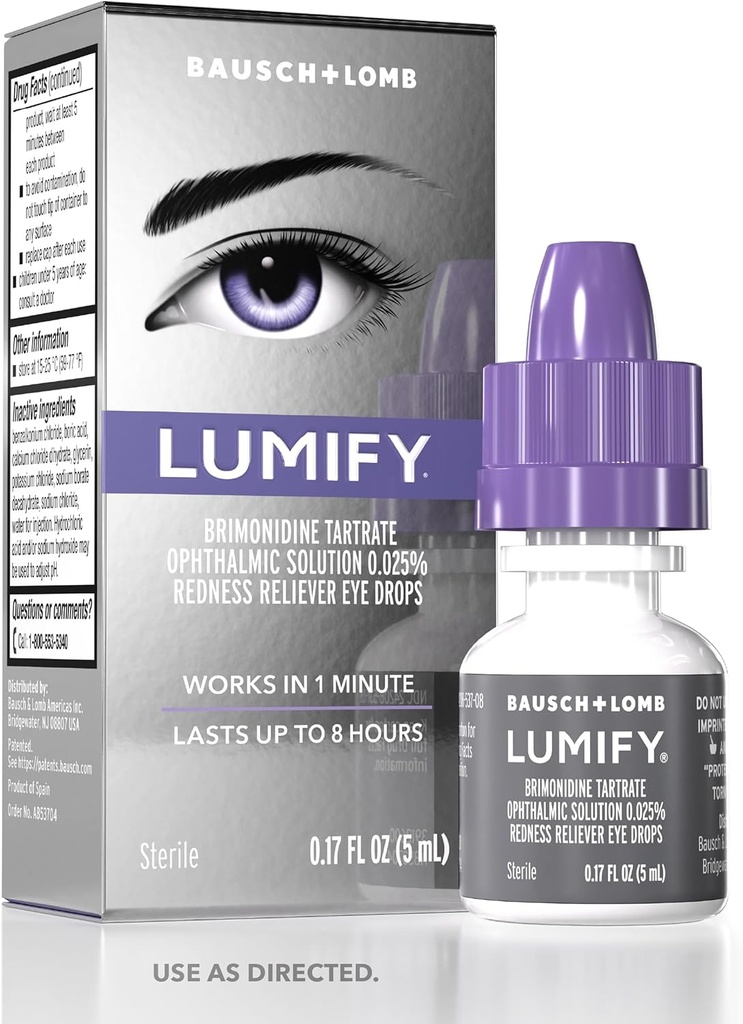 LUMIFY gouttes oculaires pour les yeux rouges, Redness Reliever pour les yeux plus brillants, fonctionne en 1 minute et dure jusqu'à 8 heures, gouttes oculaires, 0,17 Fl Oz (5 ml)