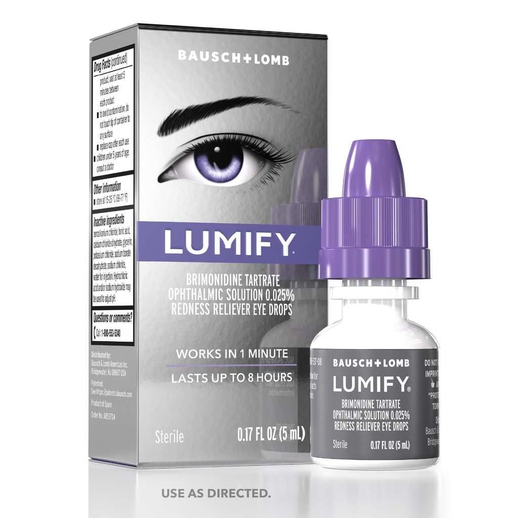 LUMIFY gouttes oculaires pour les yeux rouges, Redness Reliever pour les yeux plus brillants, fonctionne en 1 minute et dure jusqu'à 8 heures, gouttes oculaires, 0,17 Fl Oz (5 ml)