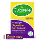 Culturelle Pro Strength Probiotiques quotidiens pour la santé digestive (2 mois d'approvisionnement) avec des prébiotiques pour les femmes et les hommes, soutient la diarrhée occasionnelle, le gaz et le ballonnement, sans gluten et sans soja, 60 comtes