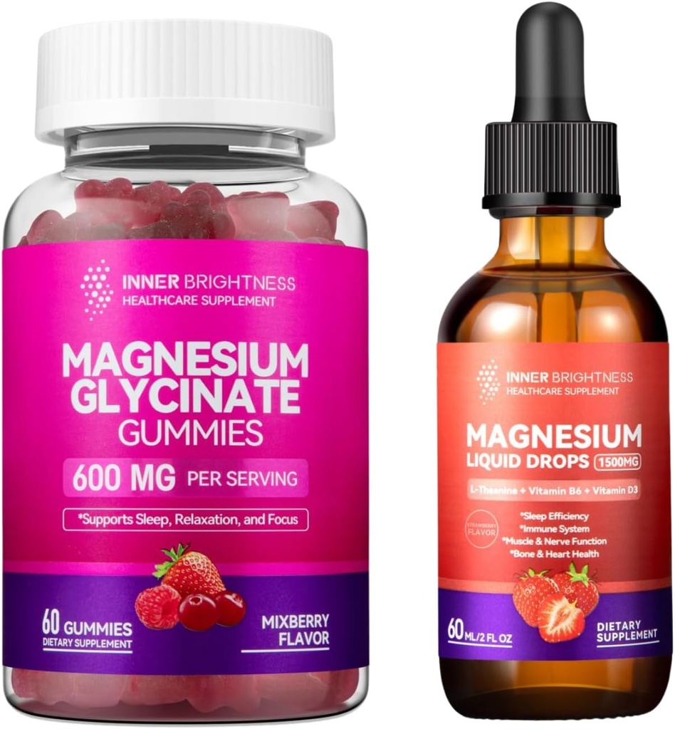 Glycinat de magnésium : Gommies pour adultes, Sommeil, Relaxation et Focus, Arôme de baie mixte et liquide avec citrate de magnésium et taurate, Arôme de fraise