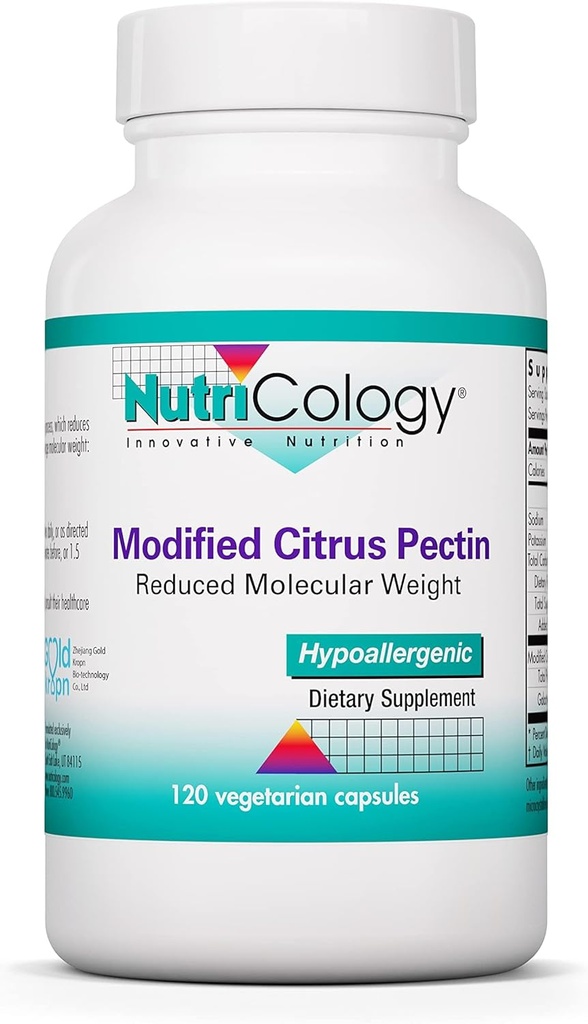 Nutricologie modifiée supplément de pectine d'agrumes pour le soutien des intestins - capsules de pectine d'agrumes modifiées pour les hommes et les femmes, hypoallergénique, sans gluten, poids moléculaire réduit - 120 capsules végétariennes