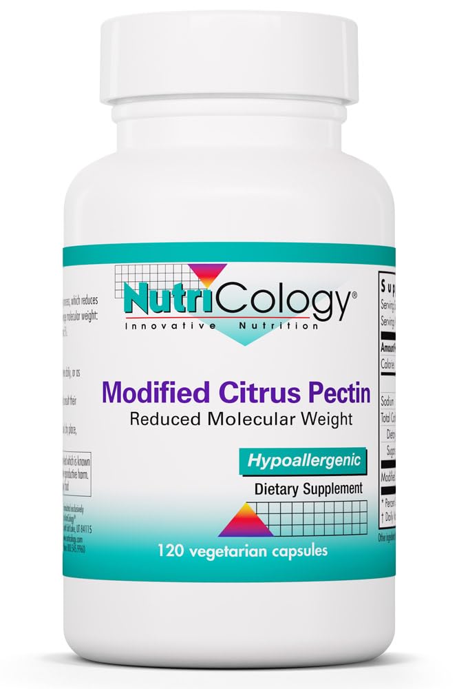 Nutricologie modifiée supplément de pectine d'agrumes pour le soutien des intestins - capsules de pectine d'agrumes modifiées pour les hommes et les femmes, hypoallergénique, sans gluten, poids moléculaire réduit - 120 capsules végétariennes