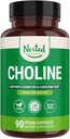 Nested Naturals Bitartrate de Choline 500mg - Suppléments Choline haute puissance - Soutient la performance cognitive et la fonction hépatique - 100% végétalien et non-OGM Choline - 90 capsules végétaliennes