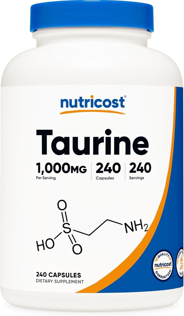 Nutricost Taurine 1000mg Capsules Supplément, 240 Capsules par bouteille, sans OGM et sans gluten