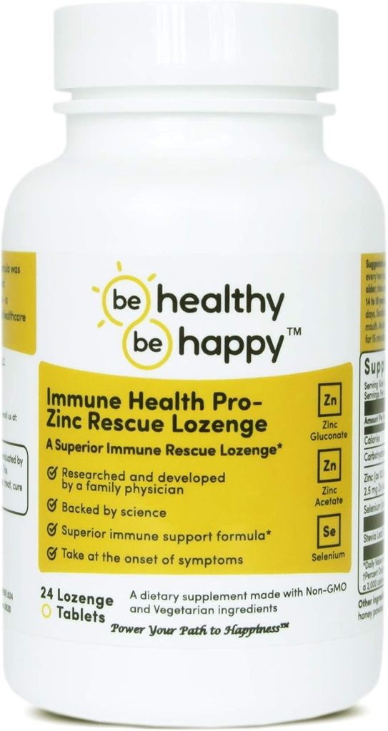 Soyez en bonne santé ! Soyez heureux ! Immune Health Pro - Zinc Rescue Lozenge Formule commune de soulagement du froid et système immunitaire Soutien 24 Comte.