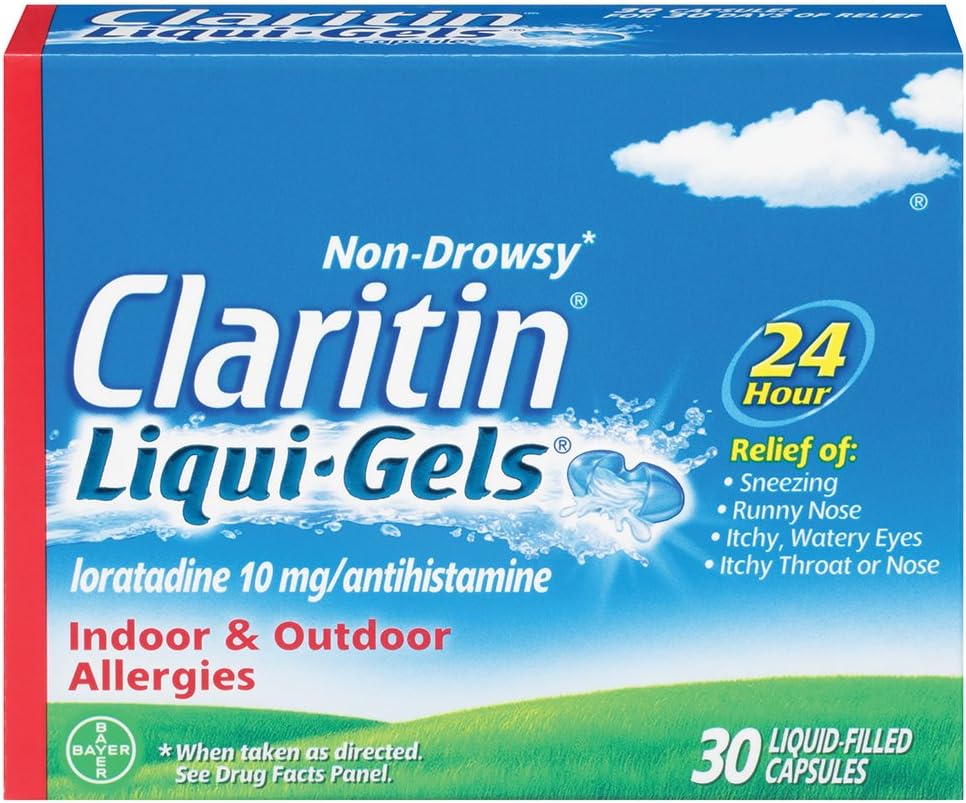 Claritin Liqui-Gels 24 heures de soulagement de l'allergie, non-médicament d'allergie par somnolence, Loratadine Antihistamine Capsules, 30 Compte