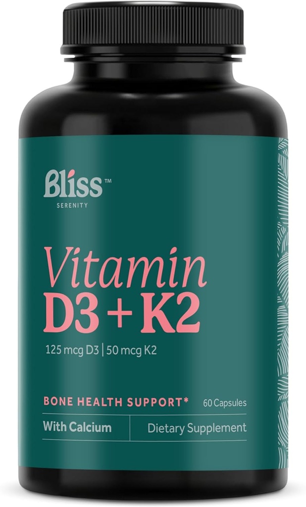 Vitamine D3 K2 - Vitamine D3 5000 UI avec la vitamine K2 comme MK-7, Calcium, et Phosphore pour l'absorption ultime - Suppléments de vitamine D, 60 Vegcaps, 60 jours d'approvisionnement
