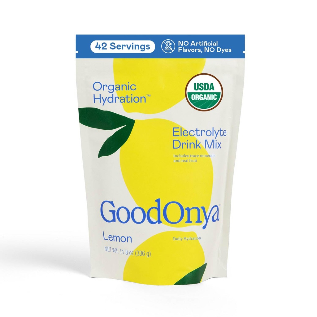 GOODONYA Mélange de boissons électrolytes d'hydratation biologique, poudre d'hydratation biologique certifiée, sans OGM, sans glyphosate biocoché, faible teneur en sucre, saveur de citron, sans arômes artificiels, 42 portions