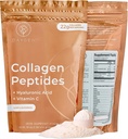 Poudre de peptides de collagène avec acide hyaluronique et vitamine C, poudre de collagène hydrolysée, support de peau, cheveux et ongles, collagène gazonné pour les femmes et les hommes, d'origine naturelle, sans saveur 16oz