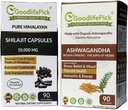 Himalayan Shilajit Capsule & Ashwagandha Capsules Pack de 2. 90+90 ct Or Standard Premium Qualité pour Max Avantages. Tous naturels Non OGM Pas de poudre de riz Pas de remplissage Pas de dioxyde de silicium Pas de stéarate