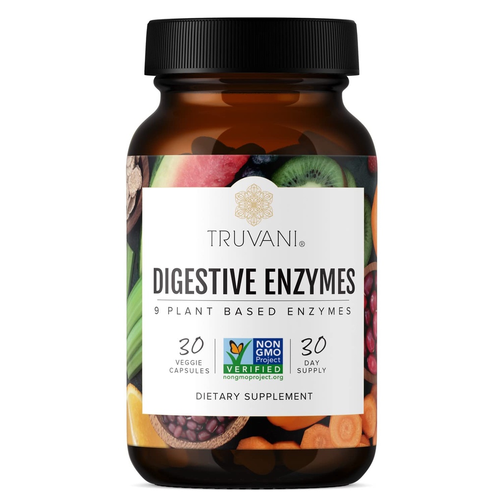 Truvani Enzymes digestifs: 9 Mélange d'enzymes: 9 Soutien digestif: Réduisez la bloatation: 30 jours