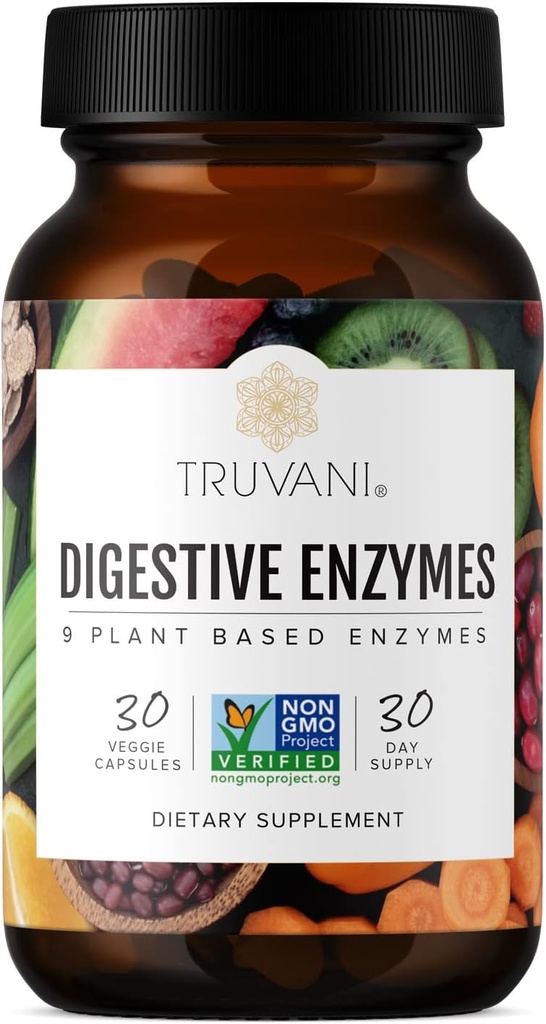 Truvani Enzymes digestifs: 9 Mélange d'enzymes: 9 Soutien digestif: Réduisez la bloatation: 30 jours