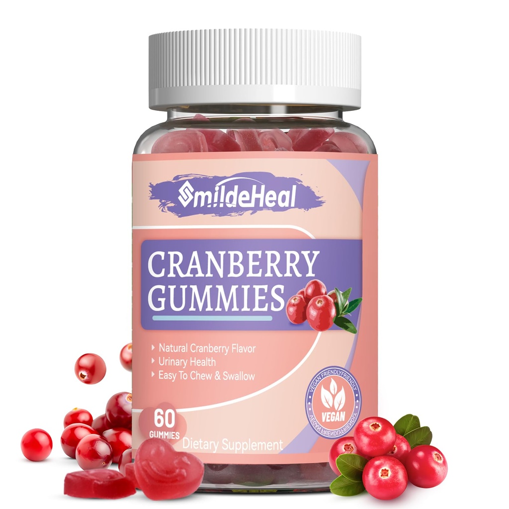 Gummies de canneberges 1000mg, Suppléments de canneberges pour les femmes, avec D-Mannose 250mg, Gummies probiotiques pour les femmes, santé du trac urinaire, goût de canneberge, aucun OGM, 60 Nombre