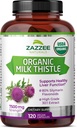 Zazzee USDA Thistle de lait biologique 30:1 Extrait, 7500 mg Résistance, 120 Capsules Vegan, 80% Silymarin Flavonoïdes, extrait 30X normalisé et concentré, 100% végétarien, tout naturel et non-OGM