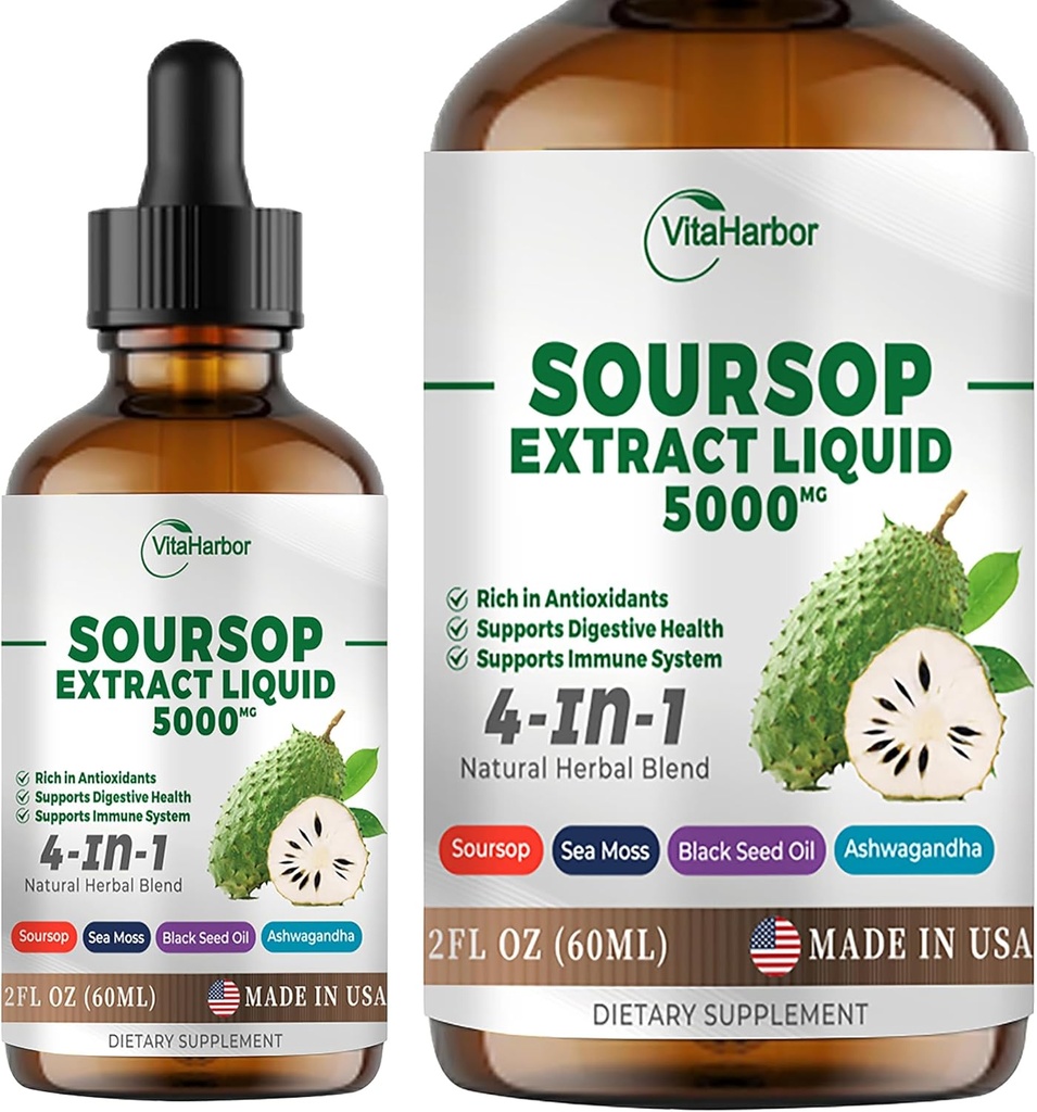 4-en-1 Bitters Sourop liquide, huile Sourop avec la mousse de mer et l'huile de graines noires & Ashwagandha, pour Immune & Digestive & Cell Support, sans sucre, sans OGM