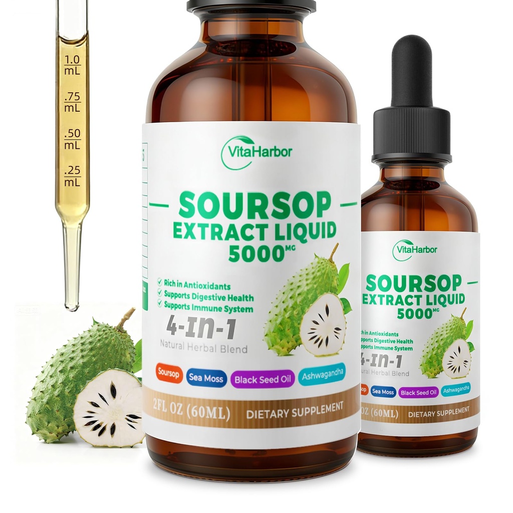 4-en-1 Bitters Sourop liquide, huile Sourop avec la mousse de mer et l'huile de graines noires & Ashwagandha, pour Immune & Digestive & Cell Support, sans sucre, sans OGM
