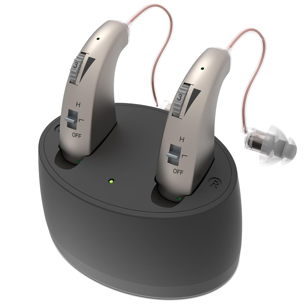 Aides auditives, aides auditives OTC rechargeables pour les aînés avec annulation de bruit , amplificateur d'audition numérique pour la perte auditive, amplificateurs d'écoute pour Seniors Premium Comfort Design et Ultral Long Batterie Life