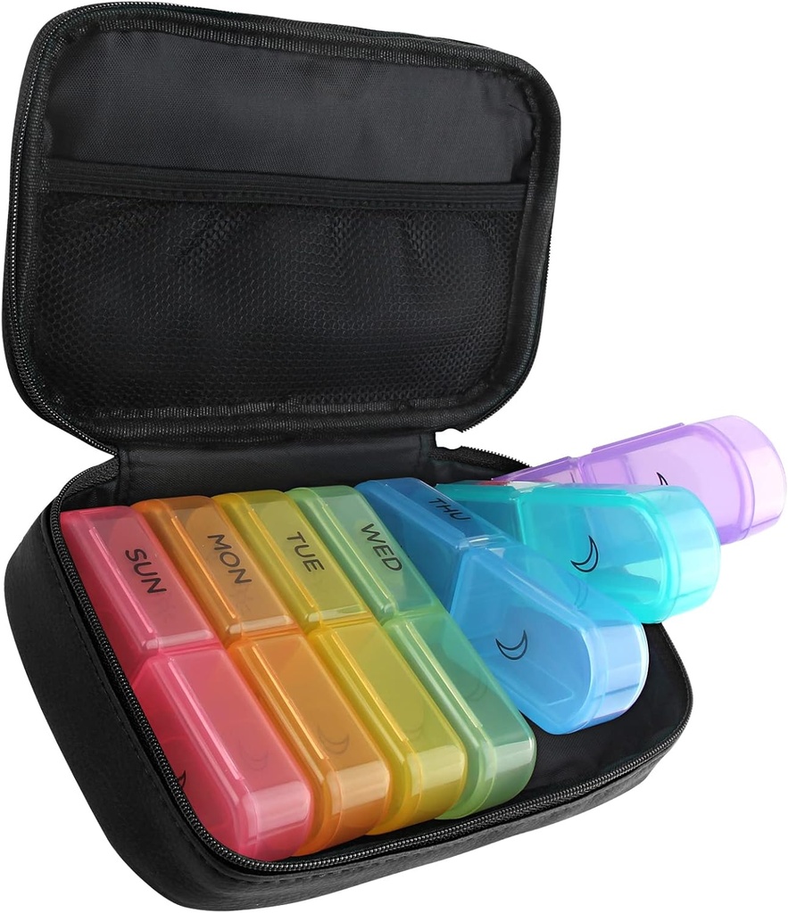 Extra grand sac de pilule hebdomadaire, 2 fois par jour Am Pm Pill Box 7 jours d'entreposage de cas de pilule pour tenir les vitamines, les médicaments, l'huile de poisson et le supplément (noir)