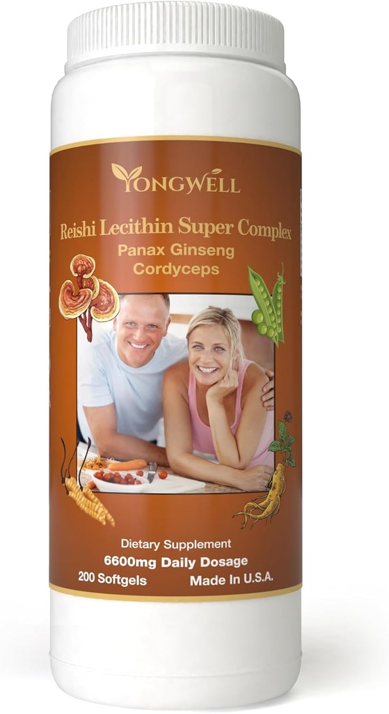 Reishi Lecithin Super Complex with Panax Ginseng & Cordyceps (200 Softgels)