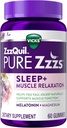 ZzzQuil Pure Zzzs Muscle Relaxation Melatonin Sleep Aid Gummies, Supports Muscle Function, Helps You Fall Asleep Naturally, Fast, Melatonin + Magnesium, No Next-Day Grogginess, Drug-Free, 60ct