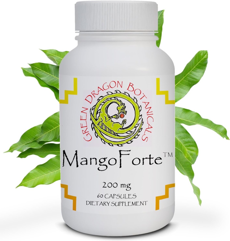 MangoForteTM Mango Leaf Suppléments 200 mg 60 Capsules Fabriquées aux États-Unis (60% Mangiferin) Natural Mangiferin Extraction Capsules Immmune Support Supplément Fabriqué à partir de feuilles de mangue premium
