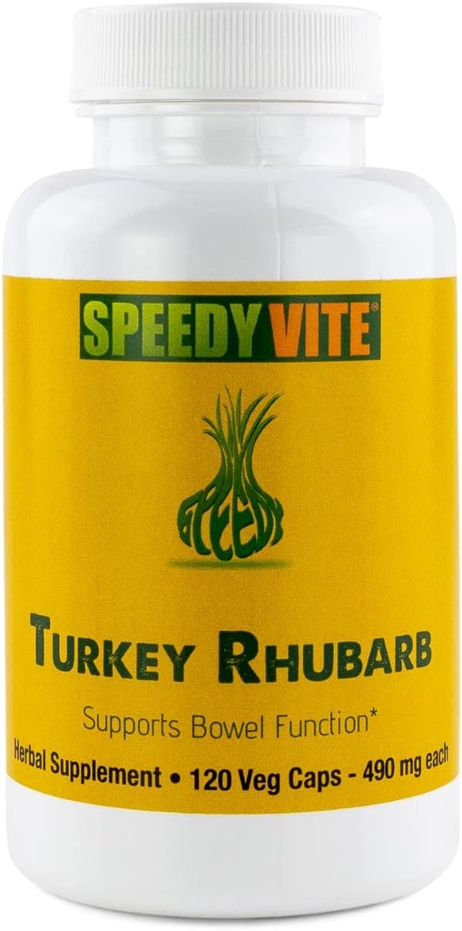 SpeedyVite® Turquie Formule de rhubarbe (Rhubarb) prend en charge la fonction de Bowel*.La formule de désintoxication et de nettoyage du colon contient Cascara Sagrada, Senna, Psylium, Aloe Vera, Elm slippery et plus (1x 120 Veg Caps)