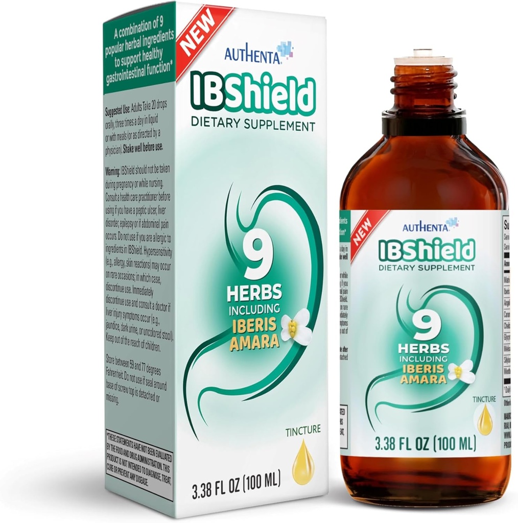 IBShield Teinture 100ml, 6+3=9 Herbes, Iberis Amara, Peppermint, Camomile, Lemon Baume, Caraway, Licorice, Angelica, Celandine & Mary's Thistle.