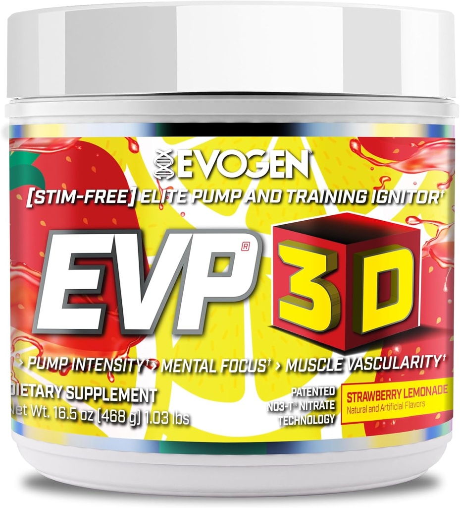 Evogen EVP 3D - Stim Free Pre Workout Poudre pour hommes et femmes sans sucre Non Stim Preworkout avec Beta Alanine et Créatine pour l'énergie et la pompe