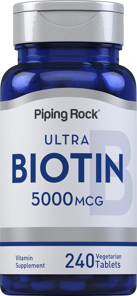 Piping Rock Biotin 5000mcg, 240 comprimés, supplément de vitamine beauté, végétarien, sans OGM, sans gluten