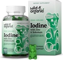 Wild & Organic Iodine Gummies 250mcg - Complexe de soutien immunitaire avec/Iodide de Potassium - Supplément d'iode de zinc de sélénium pour l'immunité et le soutien global - 60 Gummes végétaliens, à base de pectine