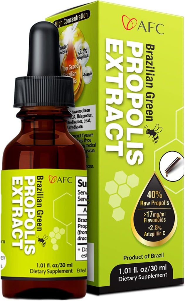 AFC Japon Extrait de propolis verte brésilienne de l'artépiline C et des flavonoïdes les plus élevés pour antioxydants et immunosupport pur extrait liquide concentré de propolis d'abeille du Brésil (30ml/ 1Fl.Oz)