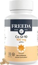 FREEDA CoQ10 100mg - Supplément alimentaire de Coenzyme Kosher Q10 pour la santé cardiaque cardiovasculaire, le soutien de la pression artérielle, la santé buccodentaire et le vieillissement en santé - Capsules pures CoQ10, 100 Nombre