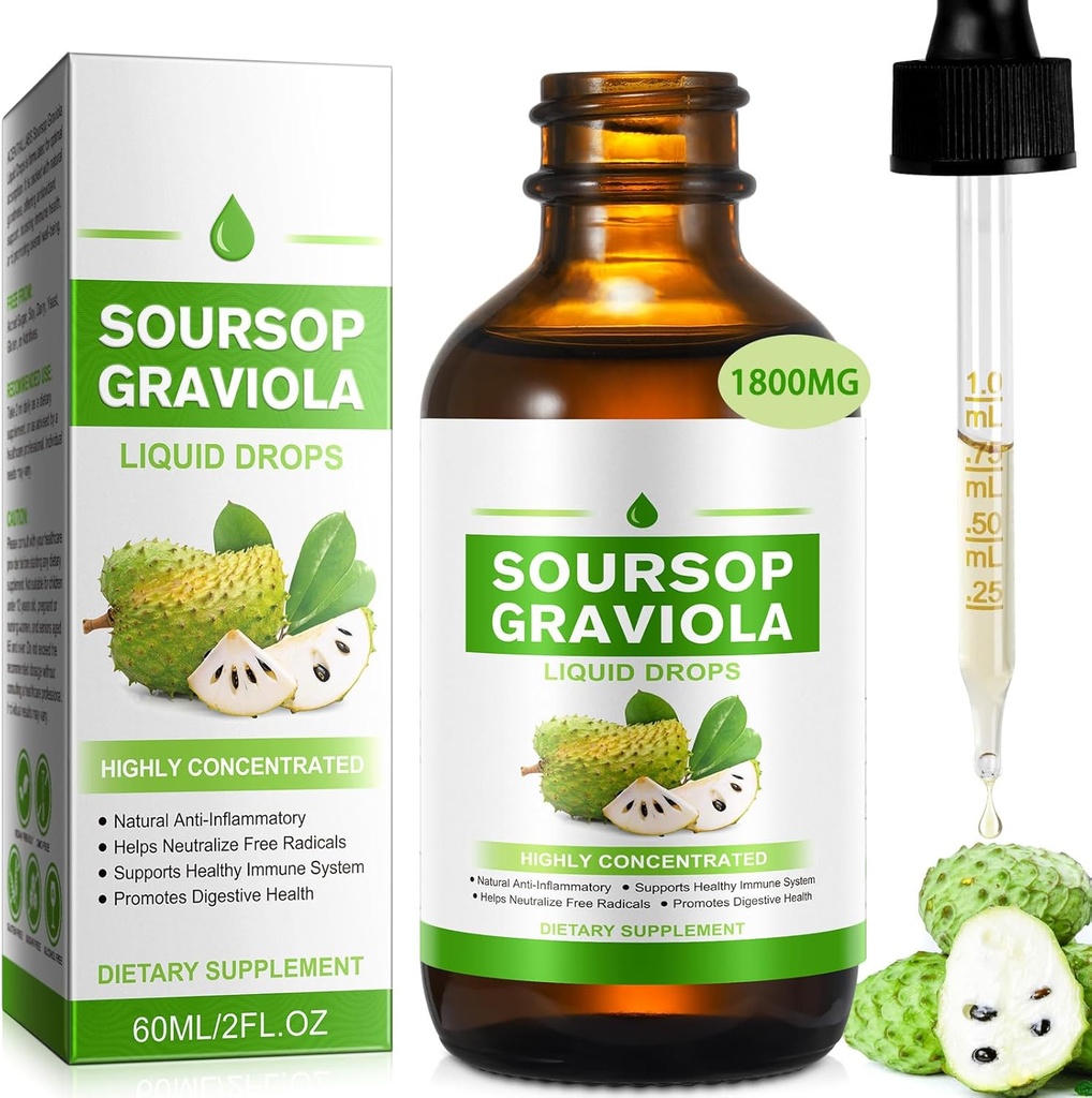 Sourop Graviola Liquid Drop Organic 1800 mg, Natural Sourop Bitters Liquid Leaf Extract for Cell Support, Good Living & Offrant Antioxydant Support, Herbal Goodness, Boosting Imune Health