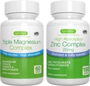 Complexe triple Magnésium + complexe de zinc Mélange végétalien, haute absorption Magnésium chélaté + 25mg Picolinate de zinc chélaté et bisglycinate avec cuivre, par Igennus